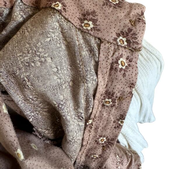Vintage Boho Dress Prairie Style Brown Floral Print Button Ruffle Trim Size XS - Picture 8 of 8